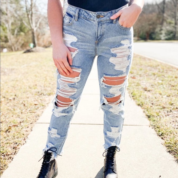 🔥 Cello Destroyed 100% Cotton Jeans HOT 🔥Boyfriend Girlfriend Straight leg - Picture 5 of 11